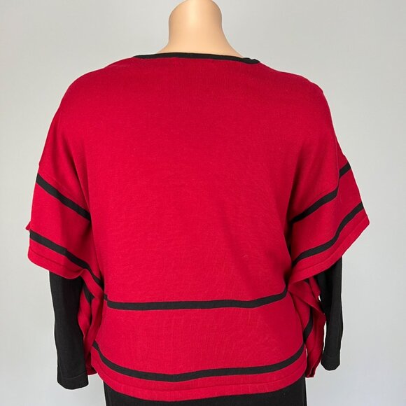 Nina Leonard Womens Plus 2 Piece Poncho Sweater Dress Black Red size 1X - Picture 8 of 16